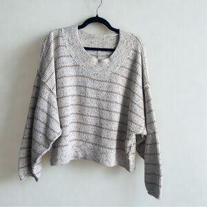 Free People Cream and Tan Striped Sweater